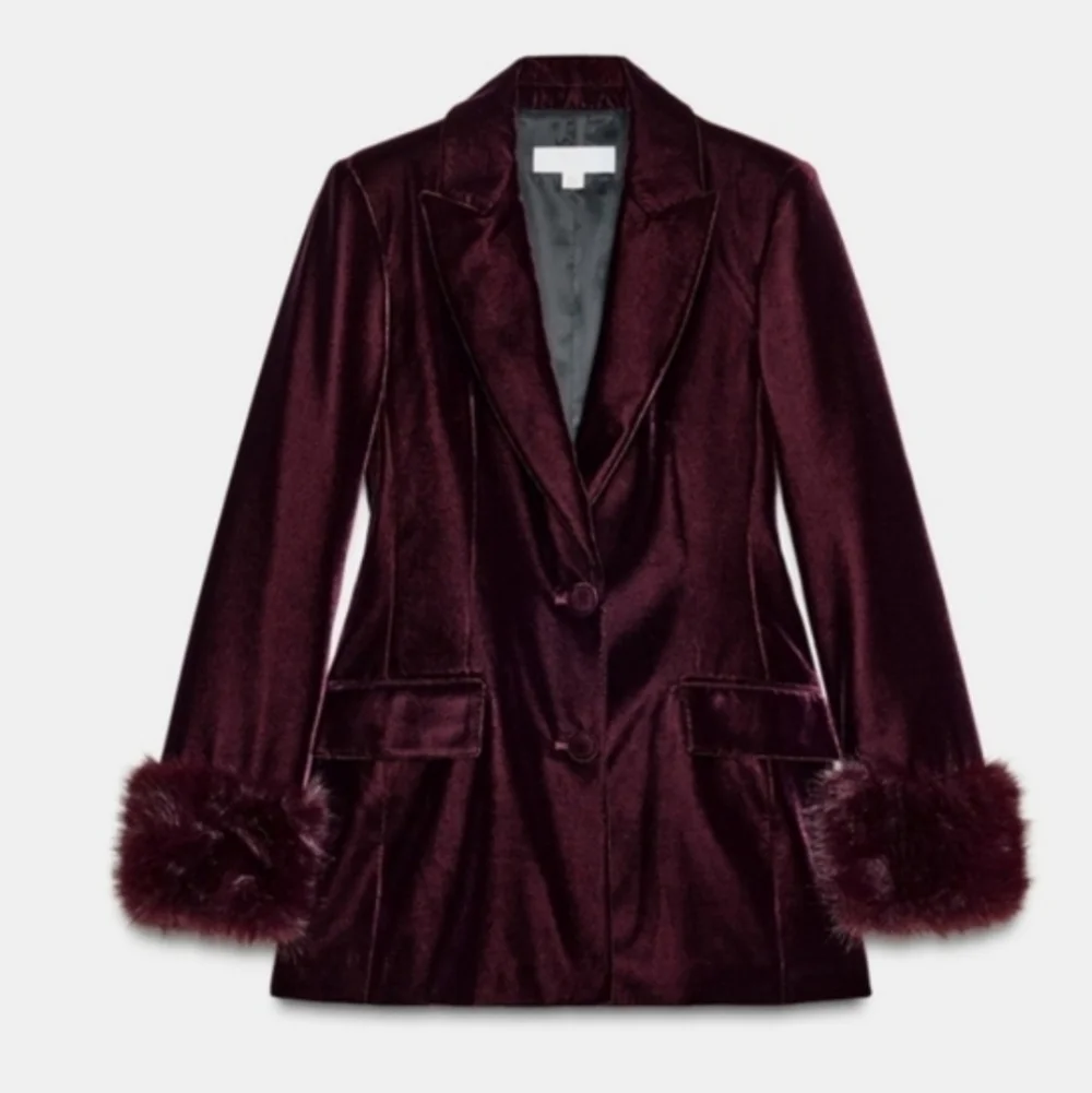 Zara Set 2 Pc Velvet Blazer With Faux Fur Cuffs and Wide Pants Size M